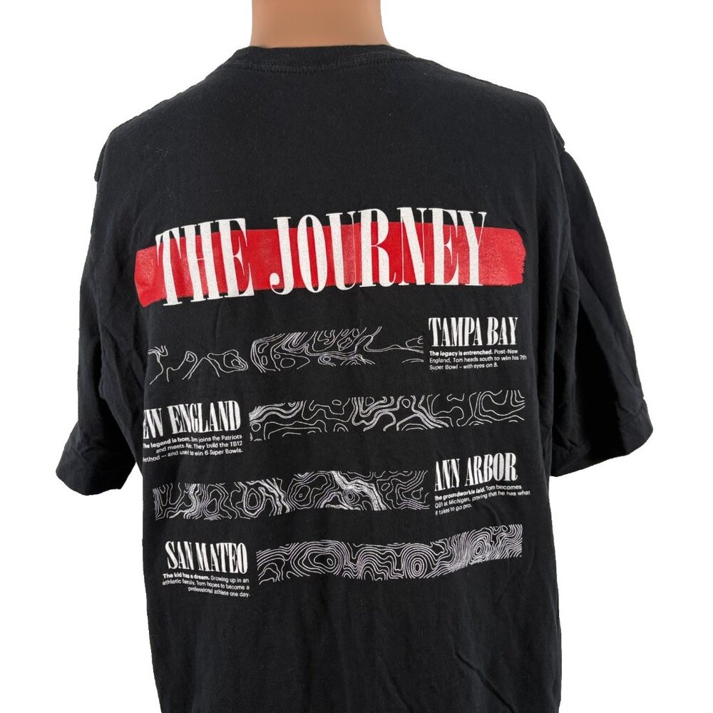 TB12 The Journey T Shirt Mens Size XL Black Tom Brady Double Sided Football